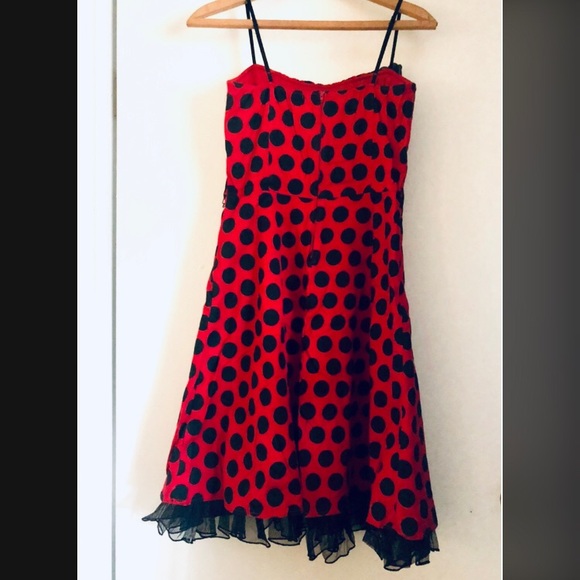 Vintage Ladybug polka dot dress-Size 9 - Picture 2 of 2